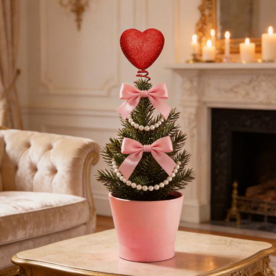 Red Heart Tree Topper with Coil Spring Bounce Effect Glittery Shiny Texture Romantic Holiday Decoration for Mini Trees Parties Home Decor And