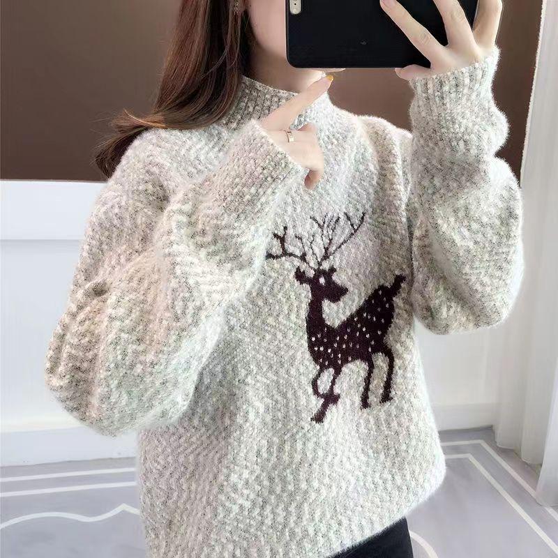 Damen Weihnachts-Pullover Halbpullover Schneeflocken-Pullover Neujahrsgeschenk