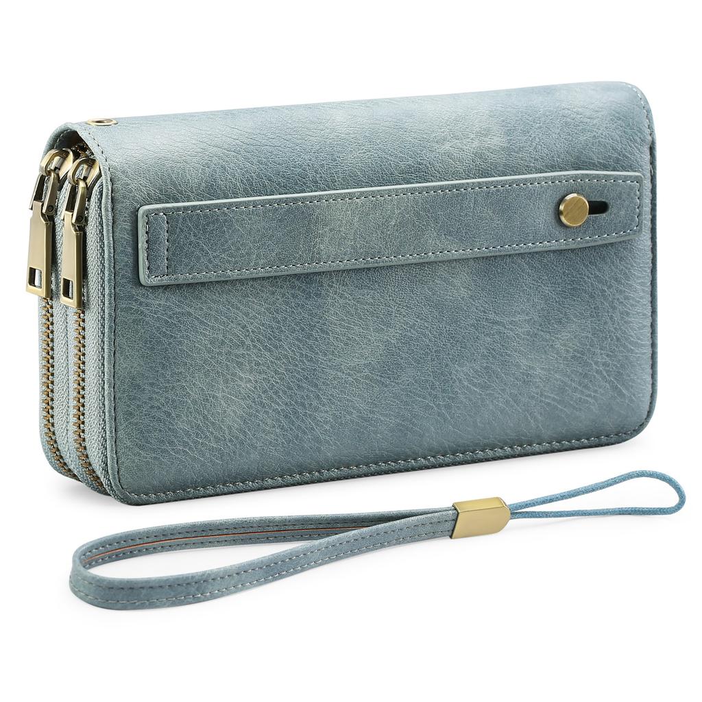 Stilvolle, lange Geldbörse im Business-Stil aus PU-Leder mit RFID-Schutz und doppeltem Reißverschluss für Herren