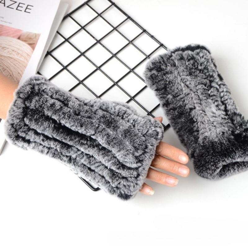 Women's Autumn and Winter New Fur Warm Fashion Half-Finger Gloves