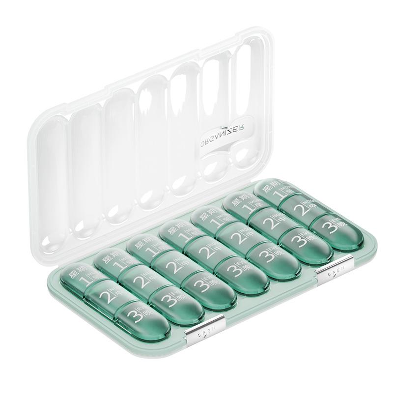 Weekly Portable Pill Organizer and Dispenser with Large-Capacity Pill Splitter