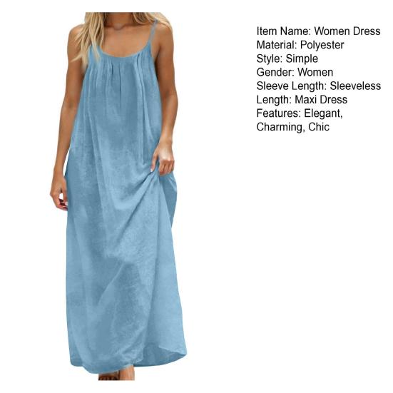 Abito estivo da donna con spalline sottili, senza maniche, schiena scoperta, maxi, ampio, fluttuante, per vacanze al mare