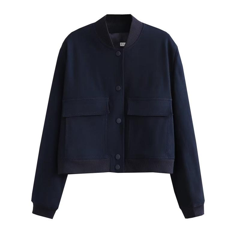 Spring and Autumn New Style Stand-up Collar Big Pocket Women's Jacket, Fashionable and Simple Commuter All-match Jacket