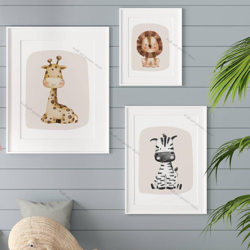 3 Stück Safari Kinderzimmer Wandbilder Boho Kinderzimmer Drucke Poster Dschungeltiere Kinderzimmer Kunst Tier Kinderzimmer Dekoration Tierdrucke Geschenk