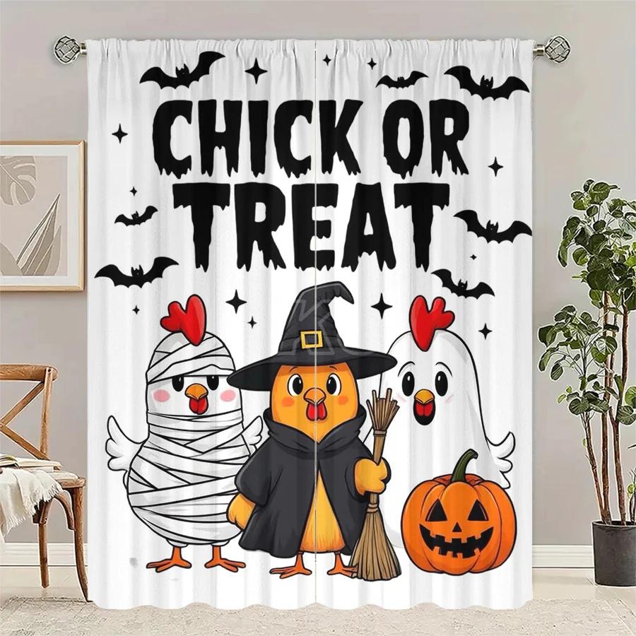 

Trick Treat Patterned Printed Curtains Bagged Christmas Decorations Daily Home Room Curtain Made Of Polyester W100*H70(CM)-Grommet top&2PCS