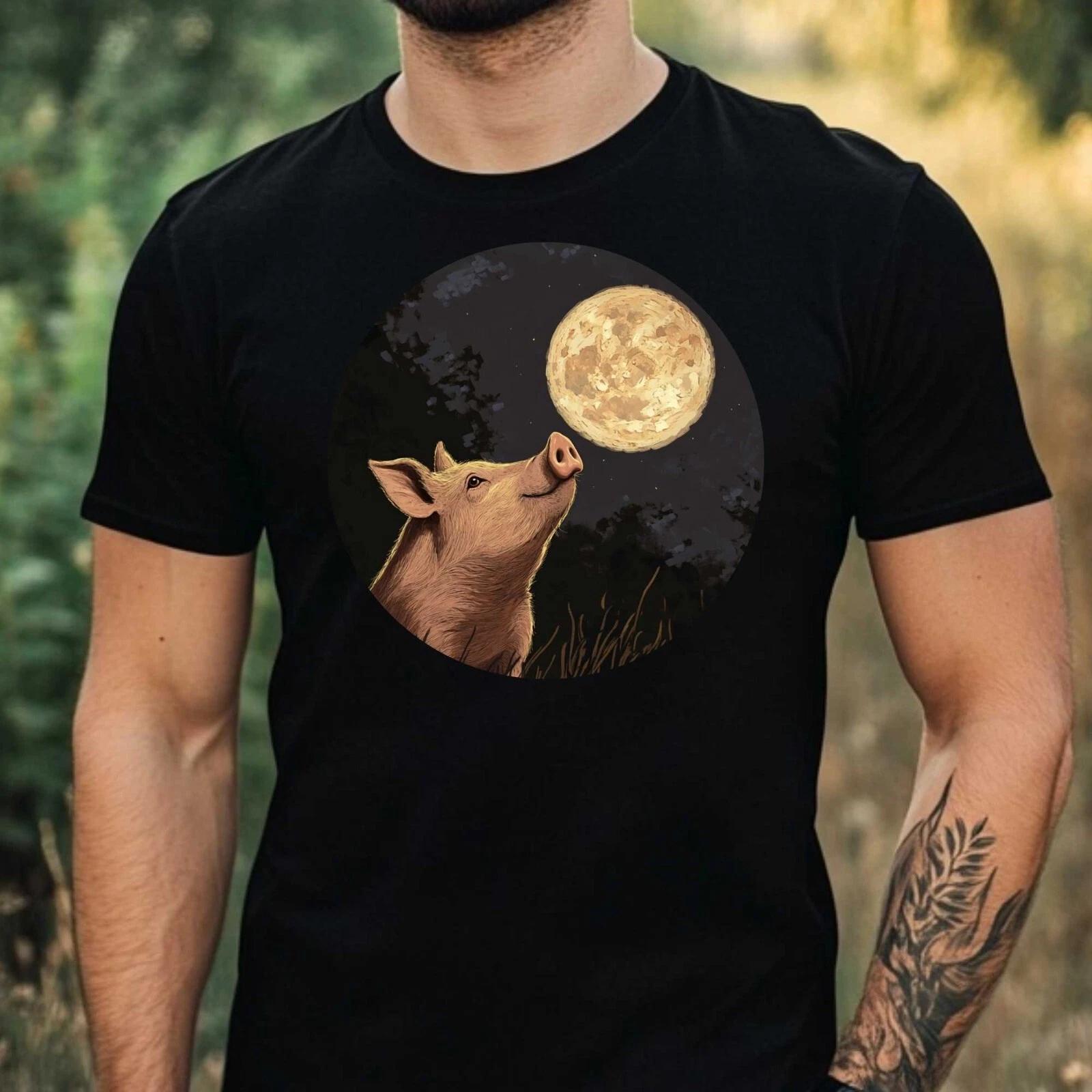 T-Shirt Herren Schwein im Mondlicht Motiv Baumwolle Größe XS bis 5XL XL