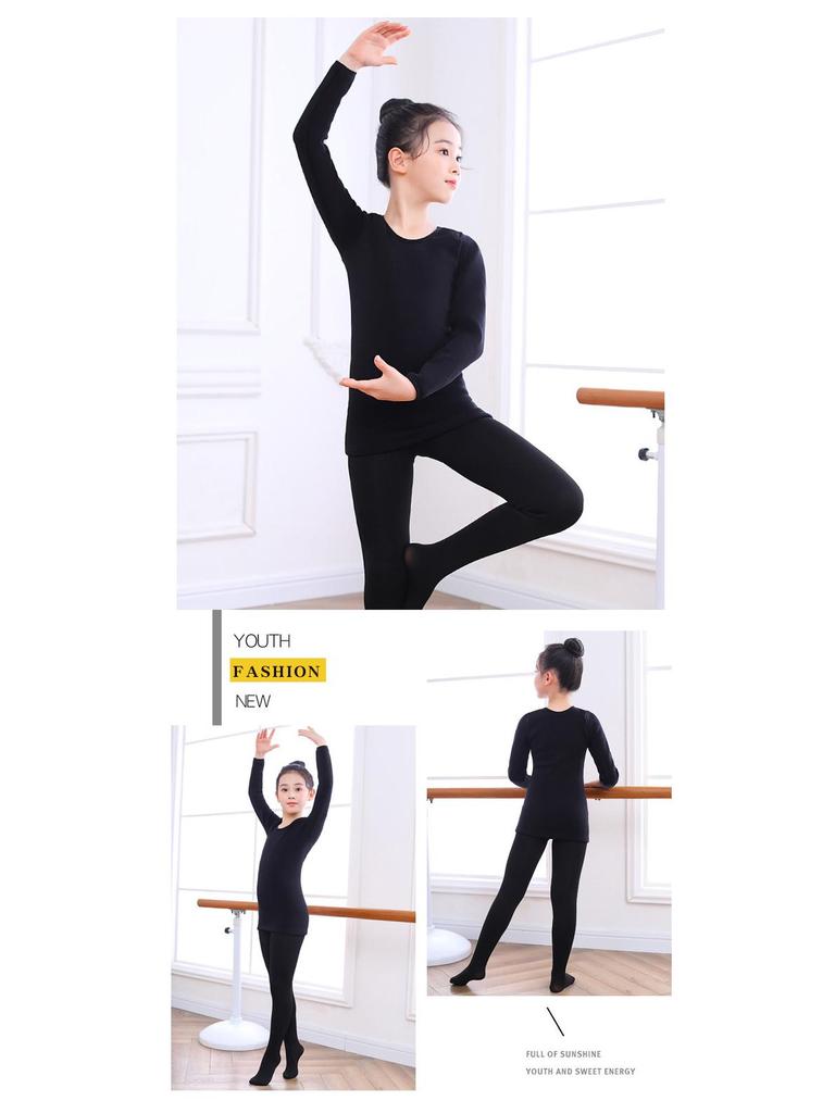 Children's Performance Base Layer: Flesh-Colored Fleece Dance Shirt for Winter
