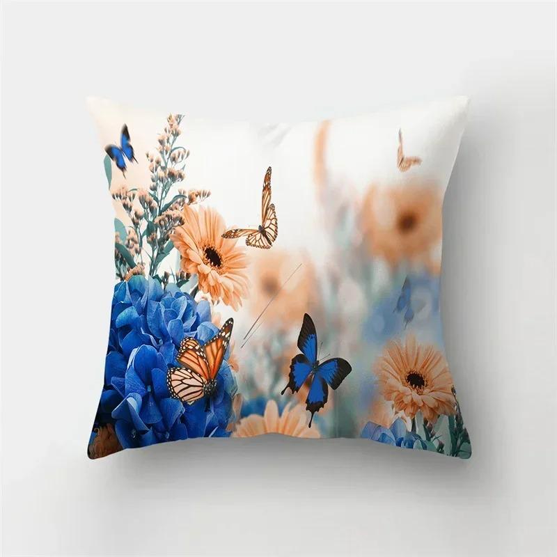 Charm Butterfly Pillowcase Sofa Car Lumbar Pillowcase Home Decoration Flower Landscape Cushion Cover