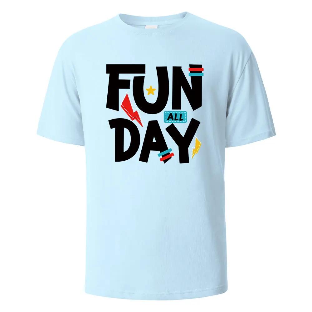 Funny All Day Printing T-shirt For Men Wowen 100% Cotton Summer Comfortable Breathable Short-Sleeved Tops O-neck Oversize Tees