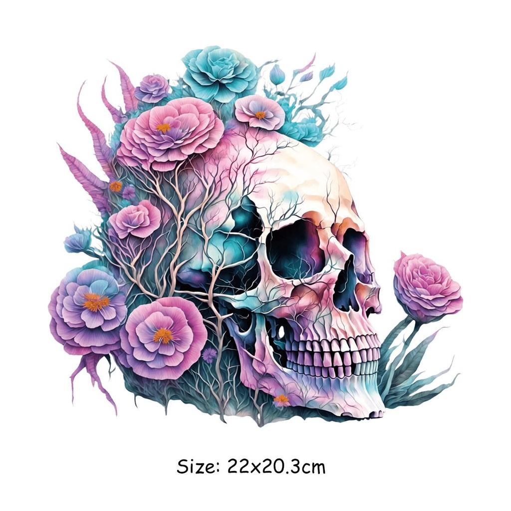 Iron-On Transfers Flower Skulls Thermal Press Vinyl A-Level Washable DIY Hoodies Tops Patch On Clothes Hiphop Skull