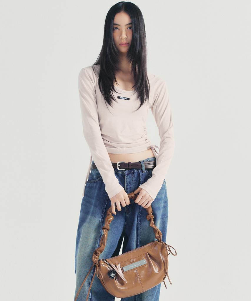 Nick&Nicole Crystal Shirring Ribbon Round Bag_Brown