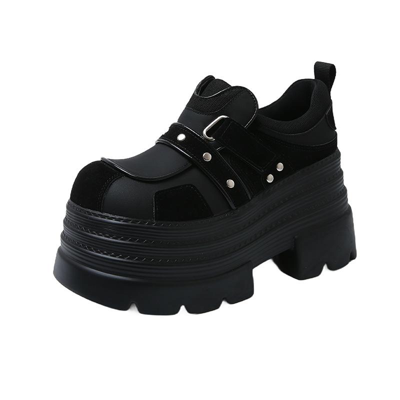 

Guyun Shu Color matching platform shoes women s 2025 new spring niche design sense muffin small leather shoes heightening single shoes 34 чёрный