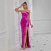 Amazon's New Sexy Sleeveless Shoulder High-end Satin Pleated Side Split Party Dress Dress