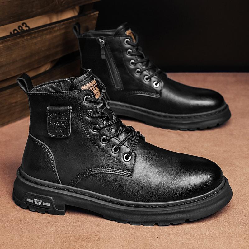 

Fashion Golden Sapling Retro Motorcycle Boots for Men High Quality Soft Leather Basic Ankle Boot Male Winter Spring Platform Flats Shoes 44 чёрный