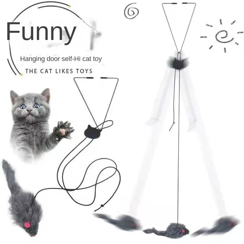 Cat Mouse Toy Interactive Cat Toy Hanging Door Retractable Toy Cat Scratch Rope Funny Cats Feather Stick Pet Products