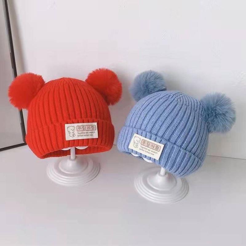 Winter Children Warm Baby Knitted Hats With Pompom Kids Knit Beanie Hats Solid Color Children'S Hat For Boys Girls Accessories