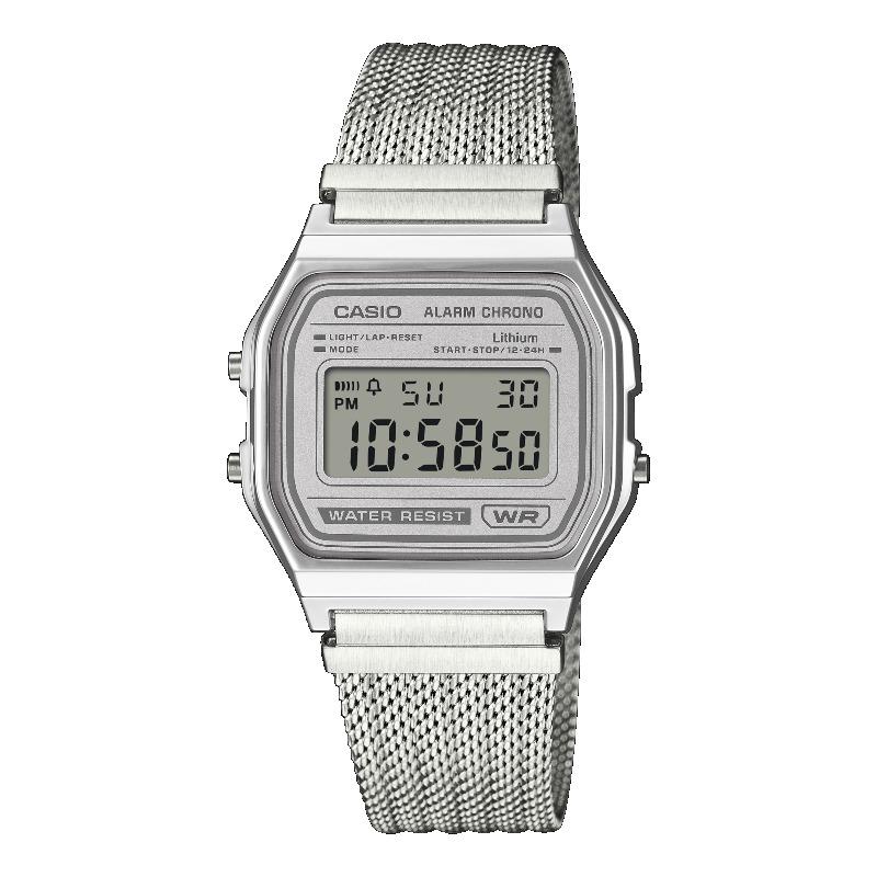 Casio Men s Stainless Steel Water Resistant Analog Alarm Quartz Watch A158WEM-7 белый