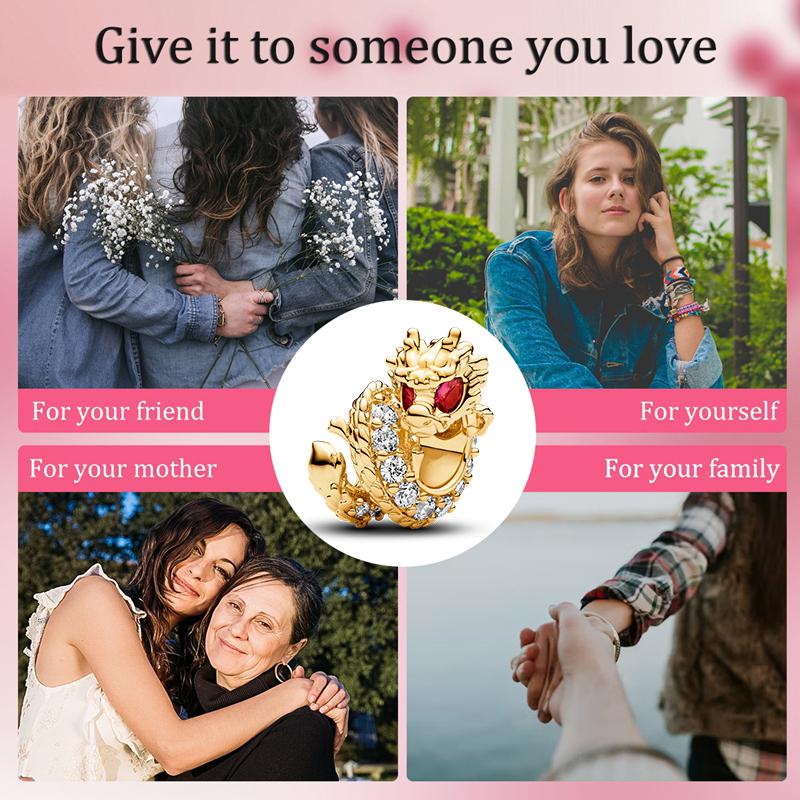 Fit Original Bangle Bracelet Inlaid Zircon Beads Charm Copper Red-Eyed Golden Gragon Dangle Pendants Bangle Jewelry