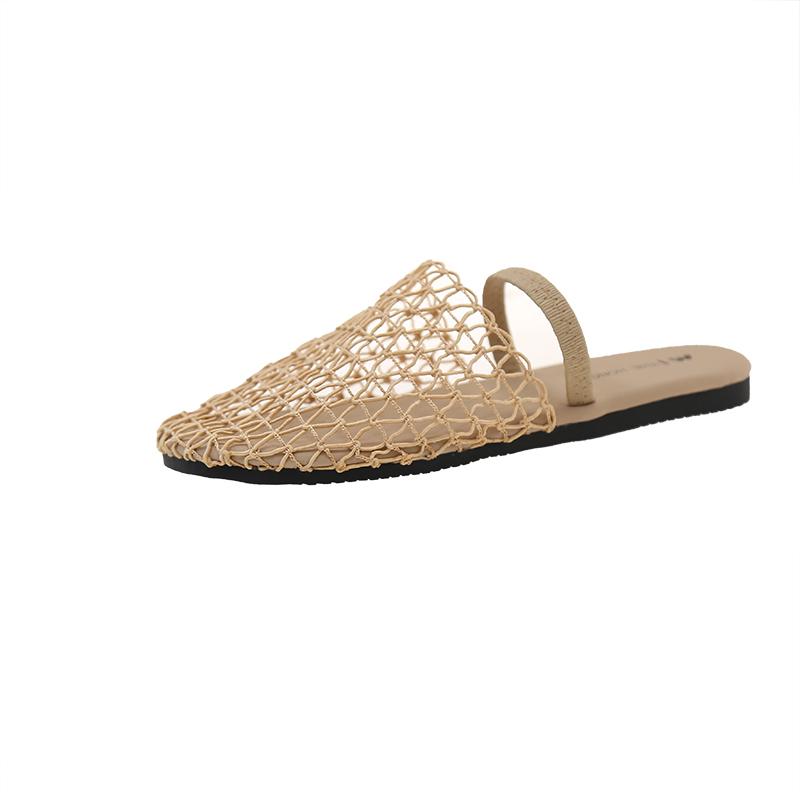 Fashion 2025 Summer New Women's Slippers Sandals Party Shoes for Women Fashion Strange Style Square Toe Shallow Band Weaving Slip-On