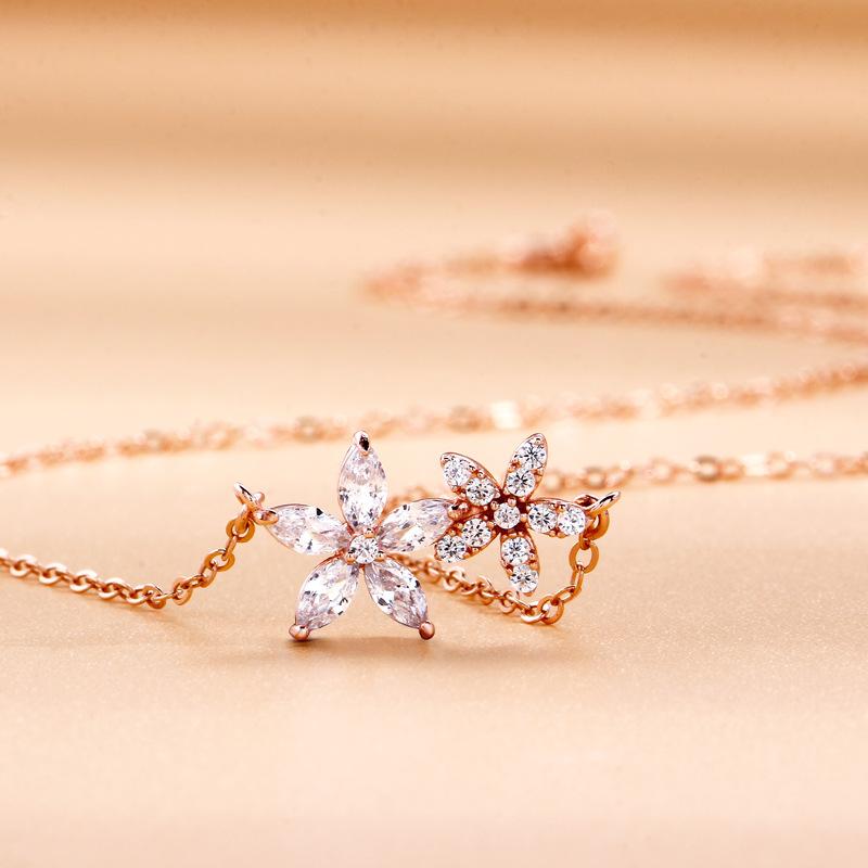 Cherry Blossom Necklace Girls Light Luxury Niche Design Sense Clavicle Chain Ins Korean Version Simple Crystal Women's