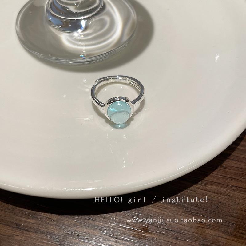 Ice Blue Glass Silver Open Ring: Elegant, Edgy & Stylish