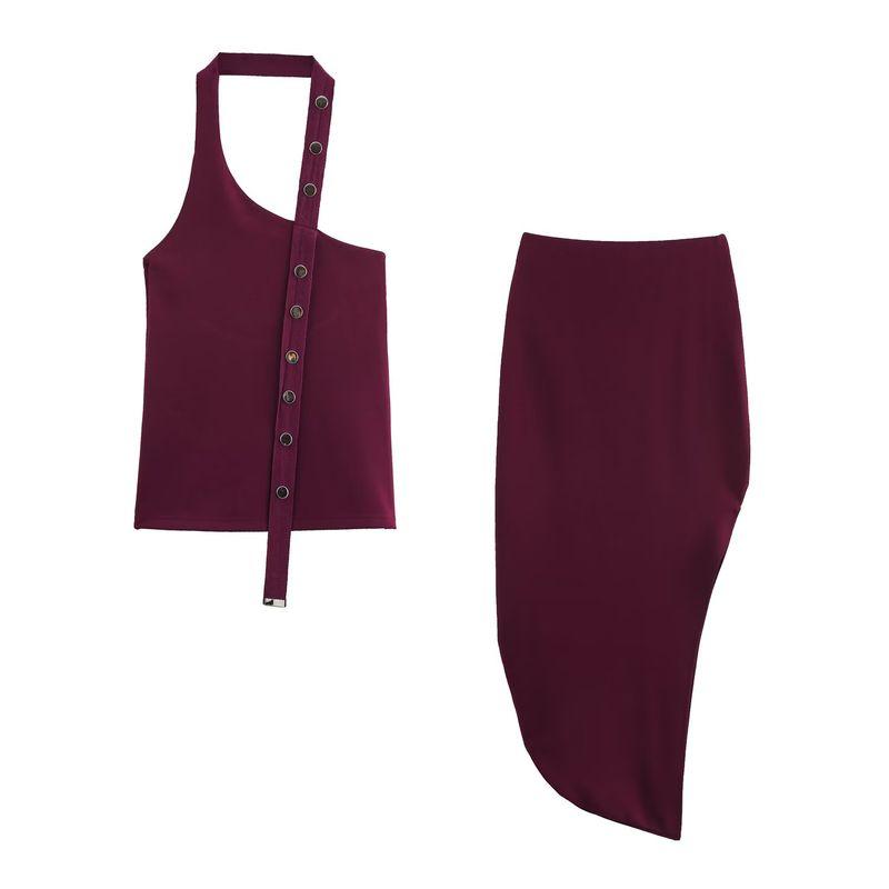 Kaslead New Women clothes Western Style Fashion Asymmetric Top Skirt 1198002 1198003