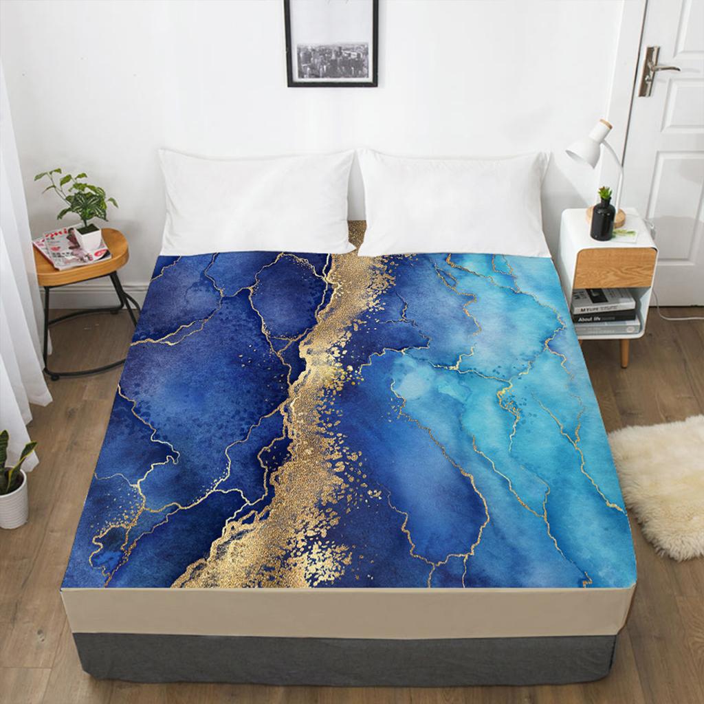 Fashion marble 3D printing pattern fitted sheet mattress cover elastic band bed sheet bedding