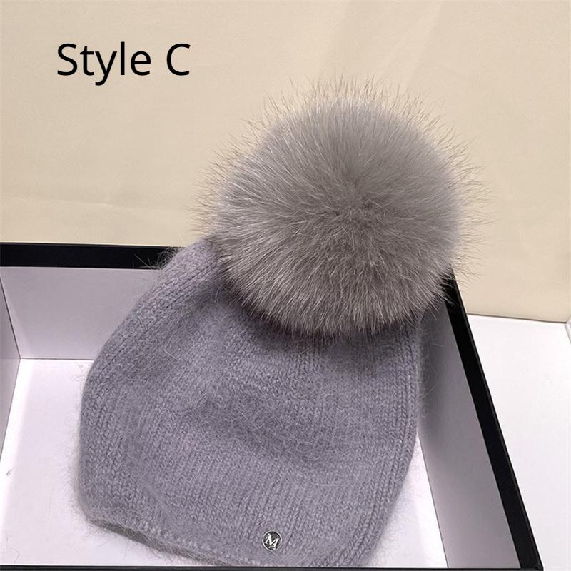 New In Hat Real Fox Fur Pom Poms Hat Women Outdoor Warm Skullies Beanie Winter Hat For Women Rabbit Knitted Thick Cap Christmas