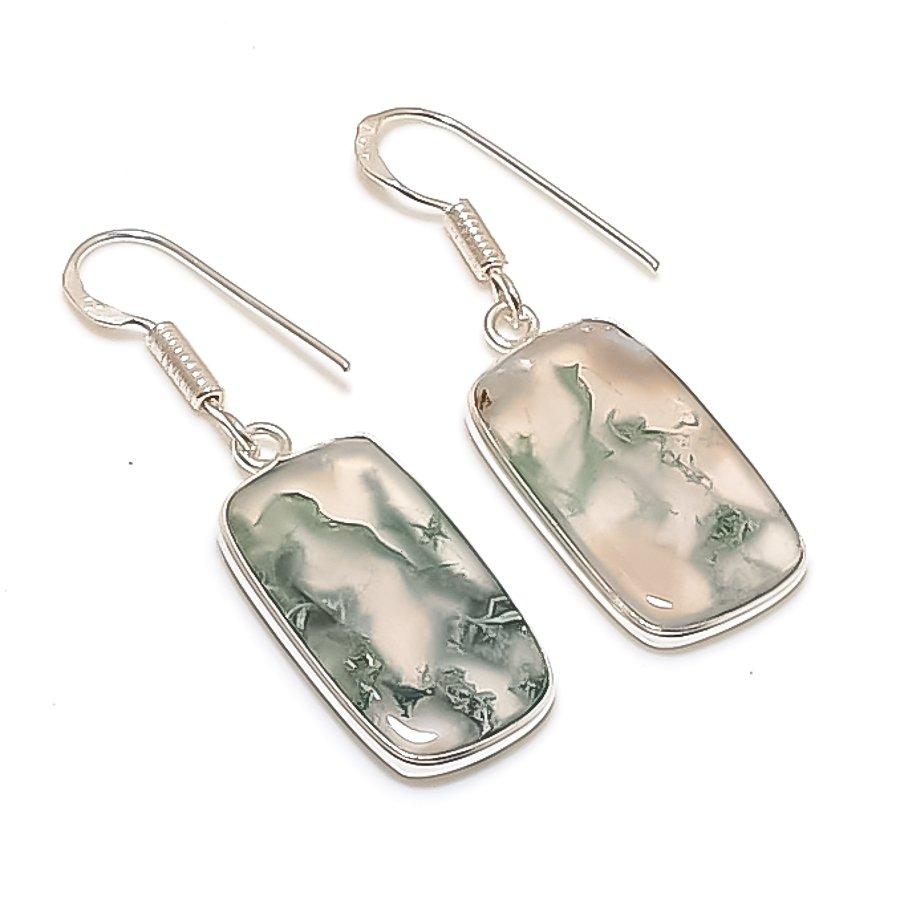 Natural Indian Moss Agate 925 Sterling Silver Jewelry Earring 1.62  AE-11982