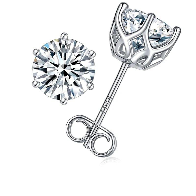 S925 Sterling Silver 0.5-2 Carat Moissanite Six-Claw Earrings Fashion Trendy Temperament Design Light Luxury Senior Lady