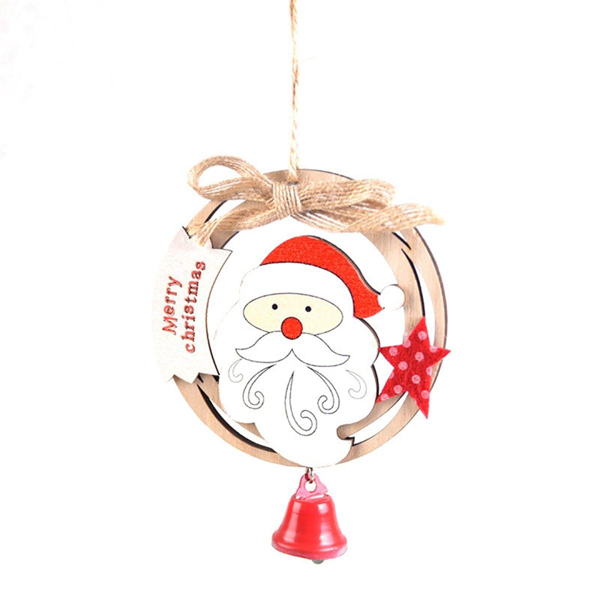 

Decor Hanging Handmade Wooden Cute with Bells Pendants Party Decorations Christmas Tree Ornaments Santa Claus