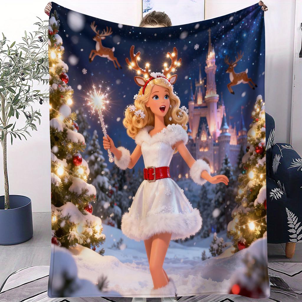 Christmas 3D Cute Barbie Printed Warm Throw Blanket for Home Travel Sofa Soft and Comfortable Picnic Blanket Birthday Gift