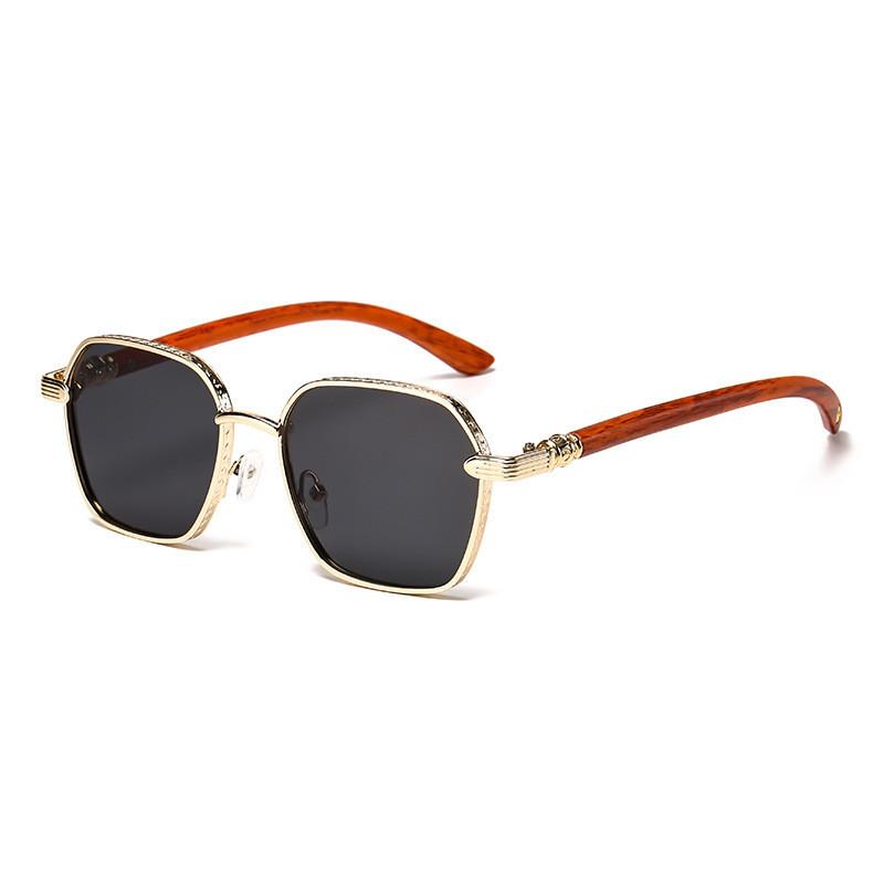 New Woodentexture Metal Sunglasses With Gray Lenses For Sun Protection And Fashion Style