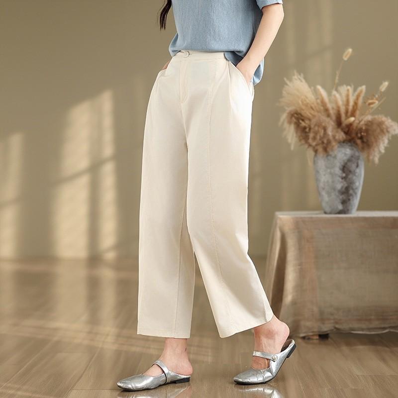 2025 summer new solid color fat MM casual pants women's thin design sense fashion and thin high waist loose straight pants