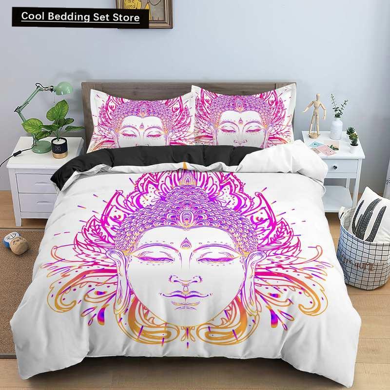 

Комплект постельного белья Будда Индийская религия Буддизм Медитация Мандала Пододеяльник Улыбка Будды Цветочный мягкий пододеяльник Queen King Size (135x200cm)