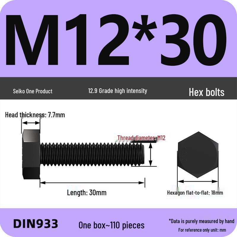 High Strength Class 12.9 Hex Bolt Set: M4-M16 Sizes