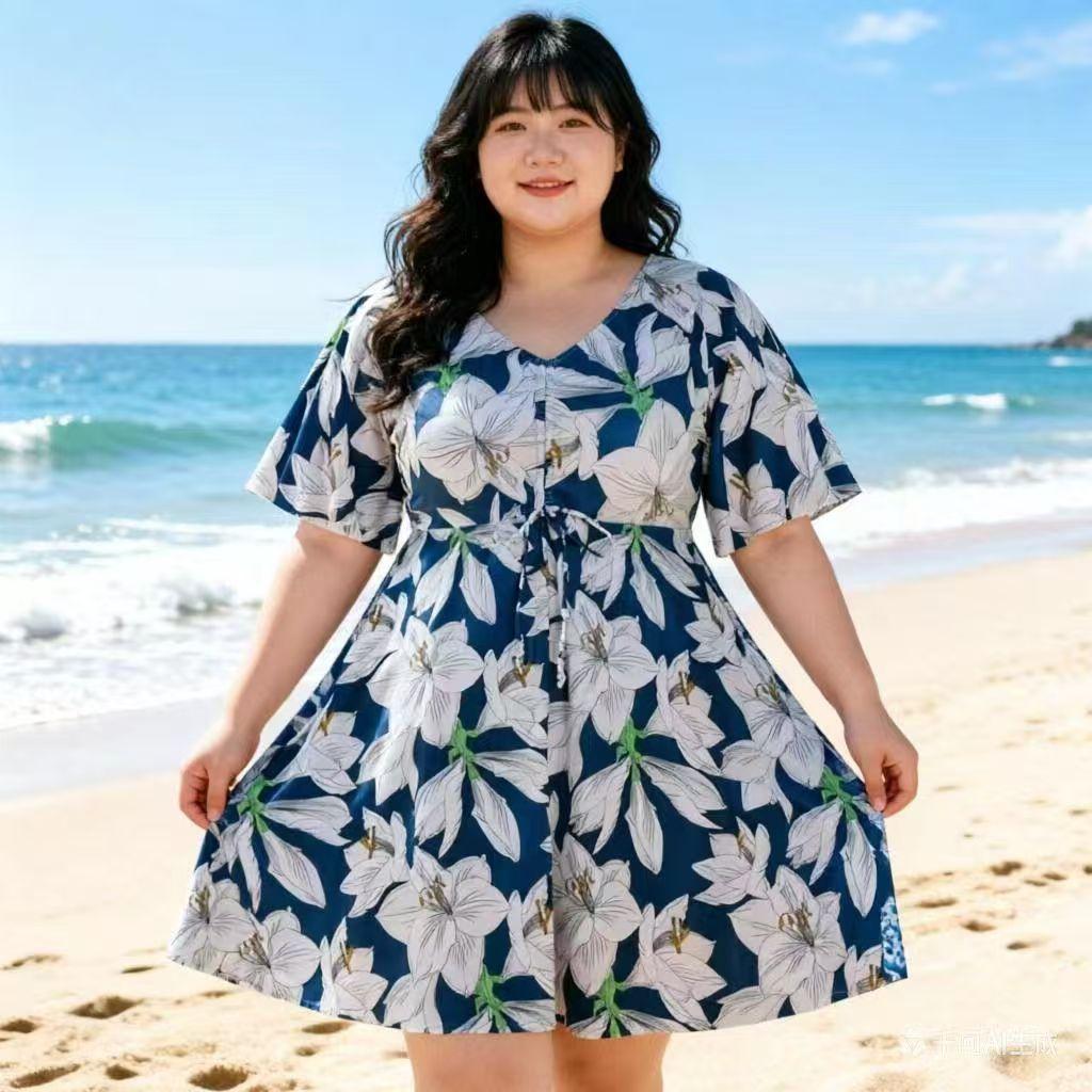 New Swimsuit Women Soak In Hot Spring Fat Mm Plus Size Fat Girl Conservative Belly Cover and Thin Flat Angle Fat Floral One-piece Swimsuit
