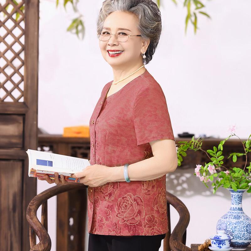 Datang Madam Elderly Women's Summer Breathable Blouse Set