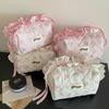 Cute Bow Flower Quilting Cotton Makeup Bag Women Zipper Cosmetic Organizer Female Cloth Handbag Portable Toiletry Case For Girls