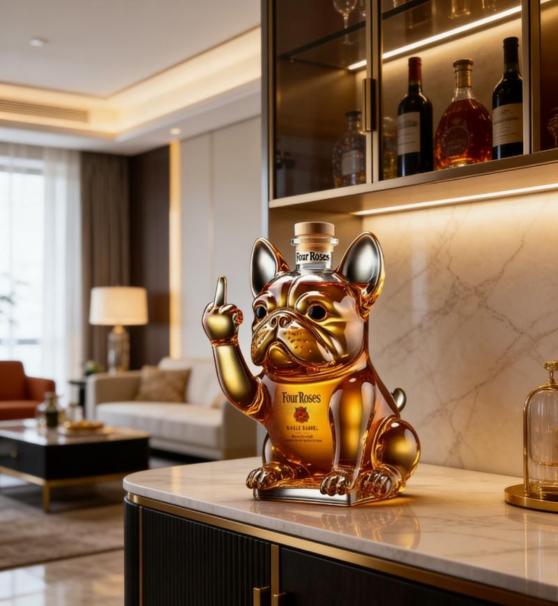 Fransk Bulldogformad Whiskeykaraff Nyhet Glas Spritspridare Barutrustning Gåva