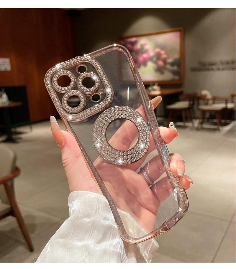 Coque de luxe transparente galvanisée pour iPhone 11 12 13 14 15 Pro Max Plus, pare-chocs à paillettes creuses, coque souple en strass