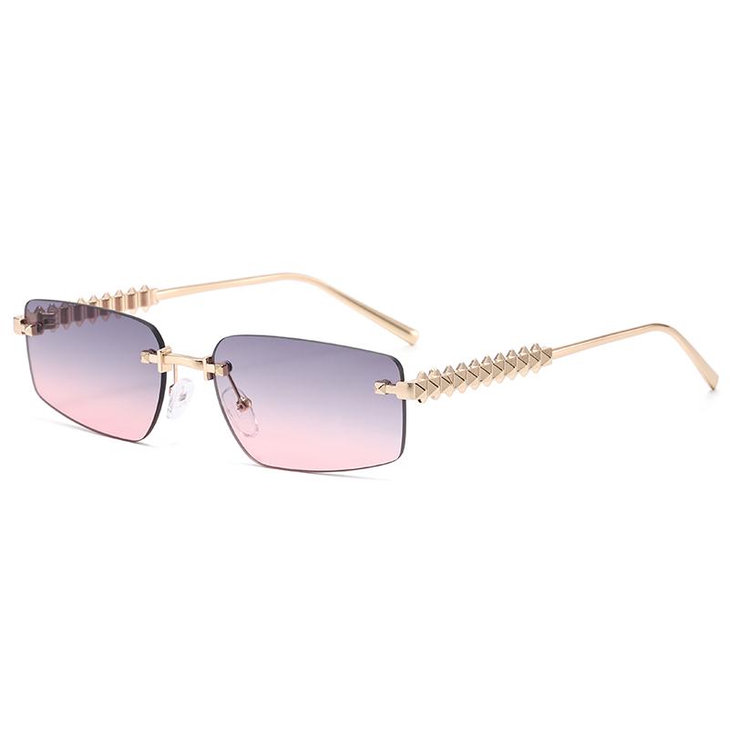 2pcs Rimless Metal Frame Square Sunglasses Women Gradient Color Lens Sun Glasses Vintage Irregular Legs Design Eyewear UV400