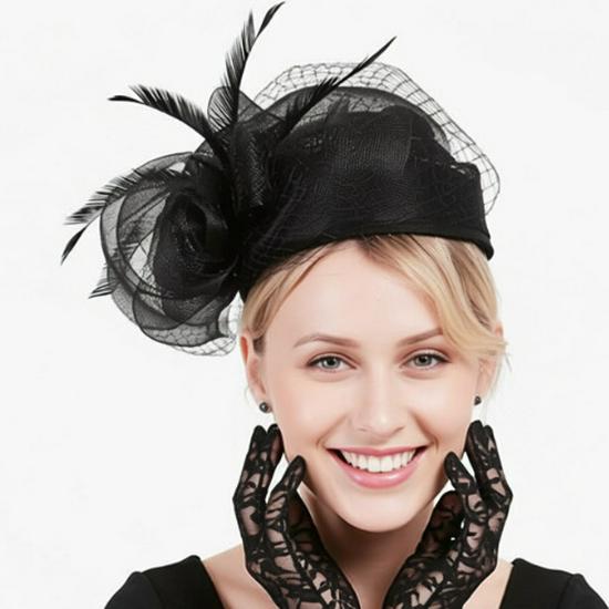 Fascinator Rétro en Fil de Filet à Plumes pour Tea Party & Courses Hippiques Kentucky Derby