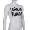 WTEMPO Brand Fashion English Letter Printing Slim Short Sleeve Top Women's Black and White Contrast Color Exposed Umbilical Super Short T-shirt