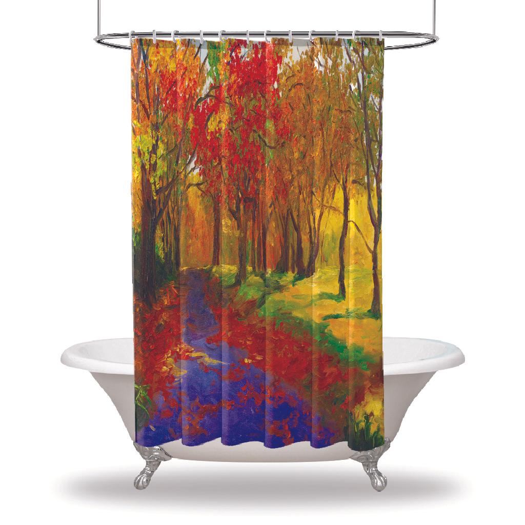 Painting Printed Showers Curtain / Waterproof Button Hole Shower Drapes