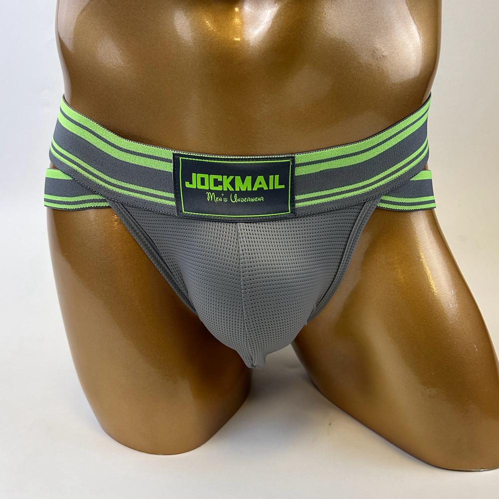 

Трусы JOCKMAIL, модное спортивное мужское нижнее белье с низкой талией, сетчатый материал, дышащие шорты в полоску ярких цветов XL серый