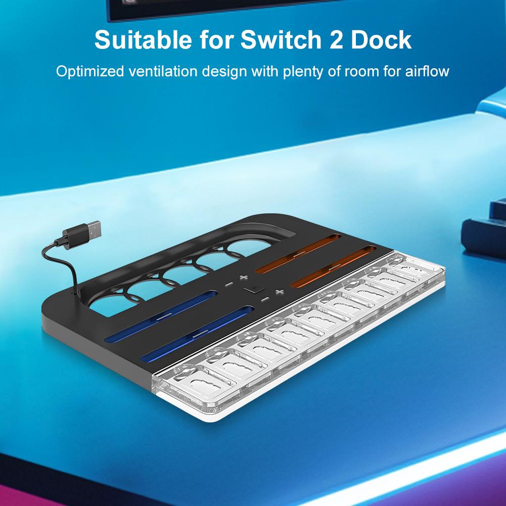 Charger Dock for Switch 2 for Joycon Controller Game Console Cooling Stand Charger Stand Station with 9 Game Card Slots Charger