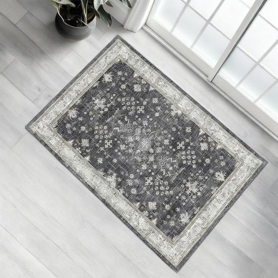 Retro Entrance Rug Ethnic Style Doormat Farmhouse Non-Slip Floor Mat Absorbent Living Room Rug for Entryway Kitchen Bathroom