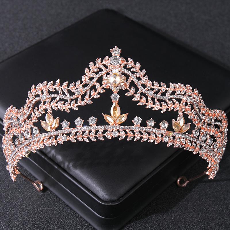 Rose Gold Color Crystal Tiaras And Crowns Rhinestone Prom Princess Diadem Wedding Bridal Hair Accessories Jewelry Crown Tiara