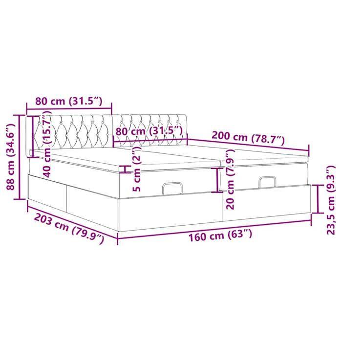 VidaXL Lit ottoman avec matelas et LED gris foncé 80x200cm tissu lit rembourré 3312430